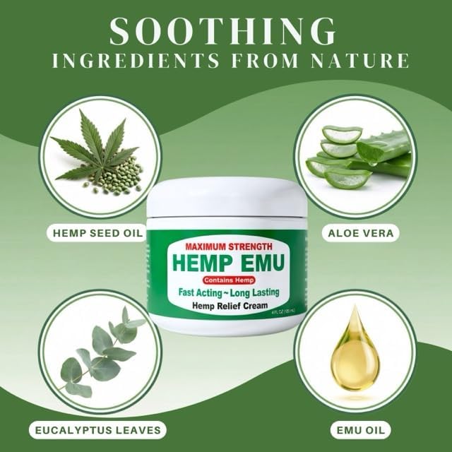 Hemp Emu Joint & Muscle Cream – Hemp & Emu Oil Relief, 4oz
