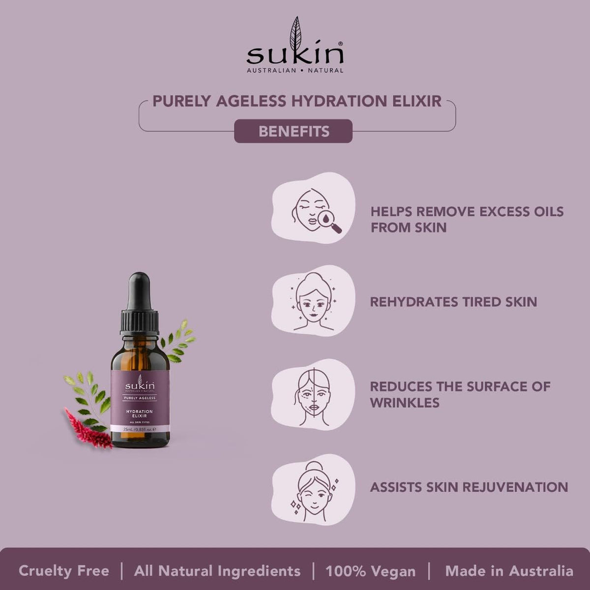Sukin Hydration Elixir – Purely Ageless Anti-Wrinkle Face Oil, 25ml