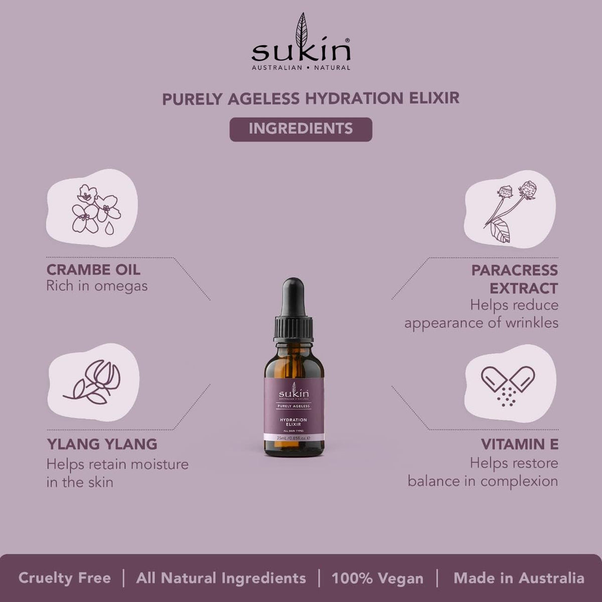Sukin Hydration Elixir – Purely Ageless Anti-Wrinkle Face Oil, 25ml