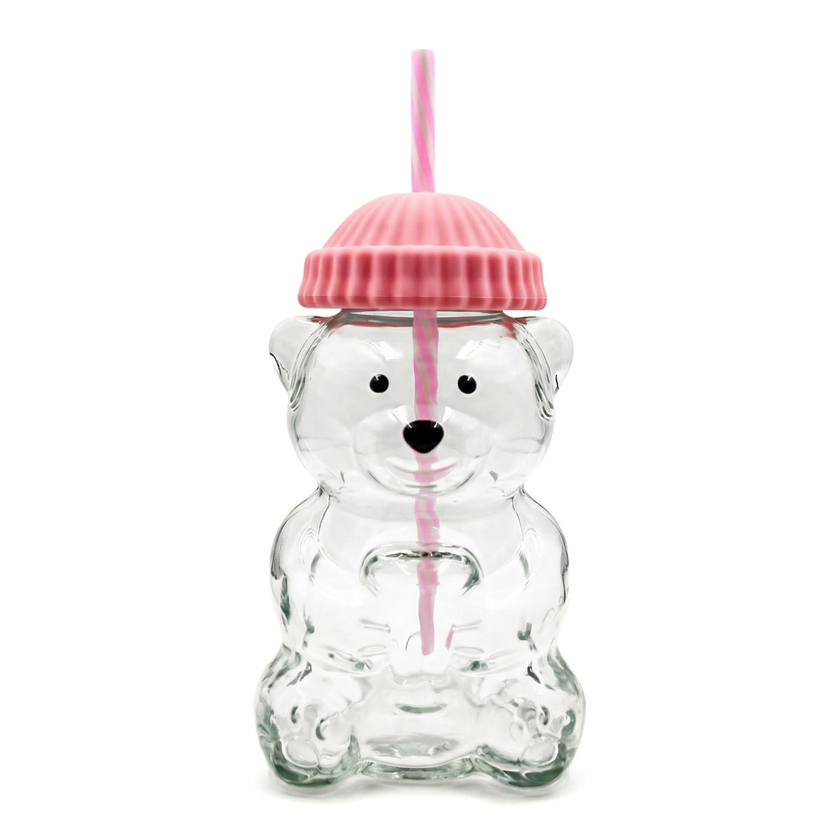 Glass Bear Cup with Lid & Straw – Pink, 20oz