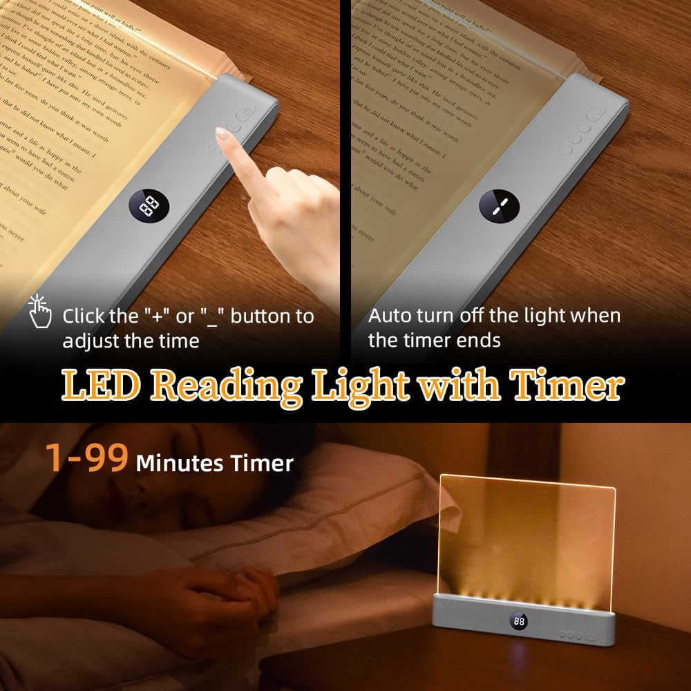 Rechargeable LED Book Light – 3 Colors, Dimmable & Timer