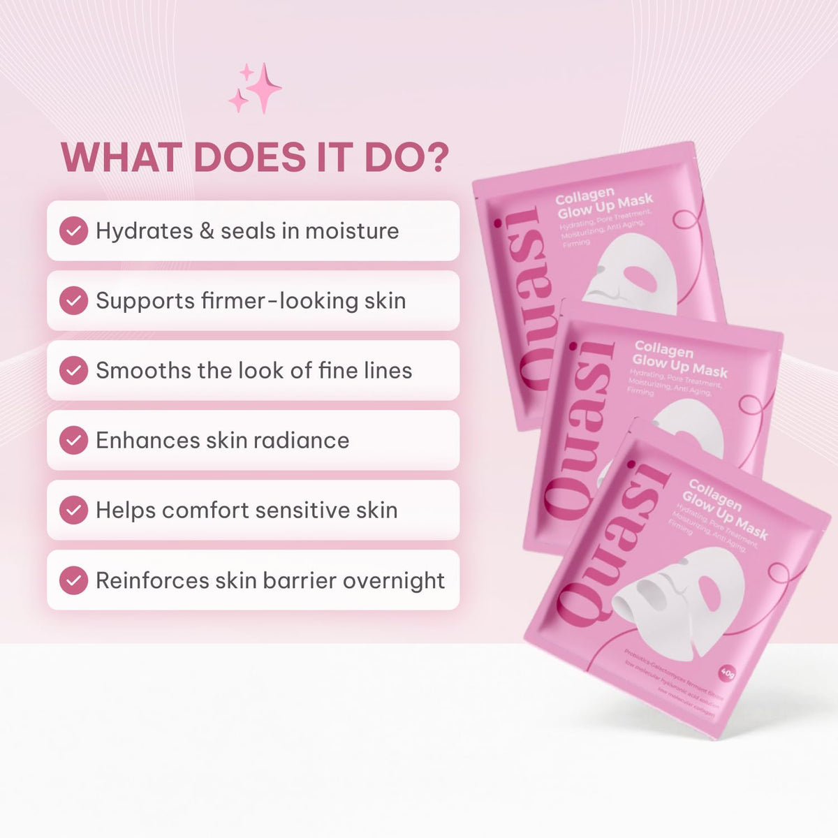 Quasi Bio-Collagen Overnight Face Mask – Korean Sheet Mask, 4pk