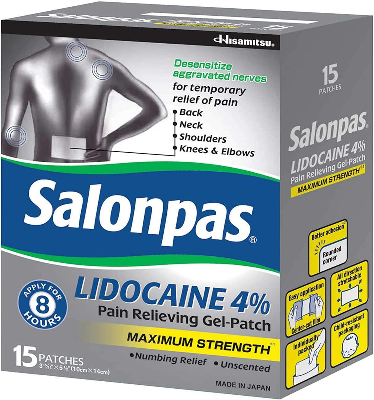 Salonpas Lidocaine 4% Max Strength Gel-Patch – 15ct