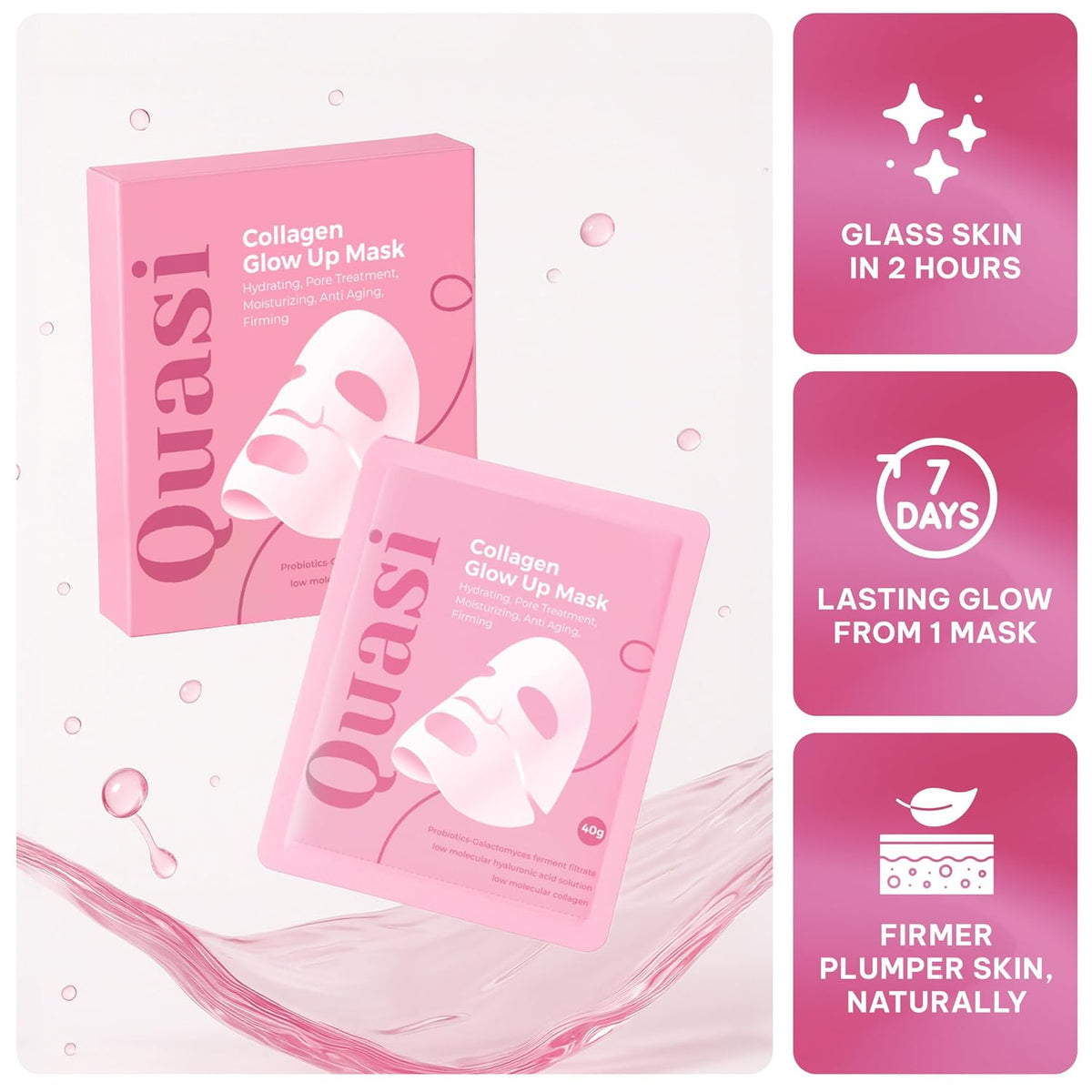 Quasi Bio-Collagen Overnight Face Mask – Korean Sheet Mask, 4pk