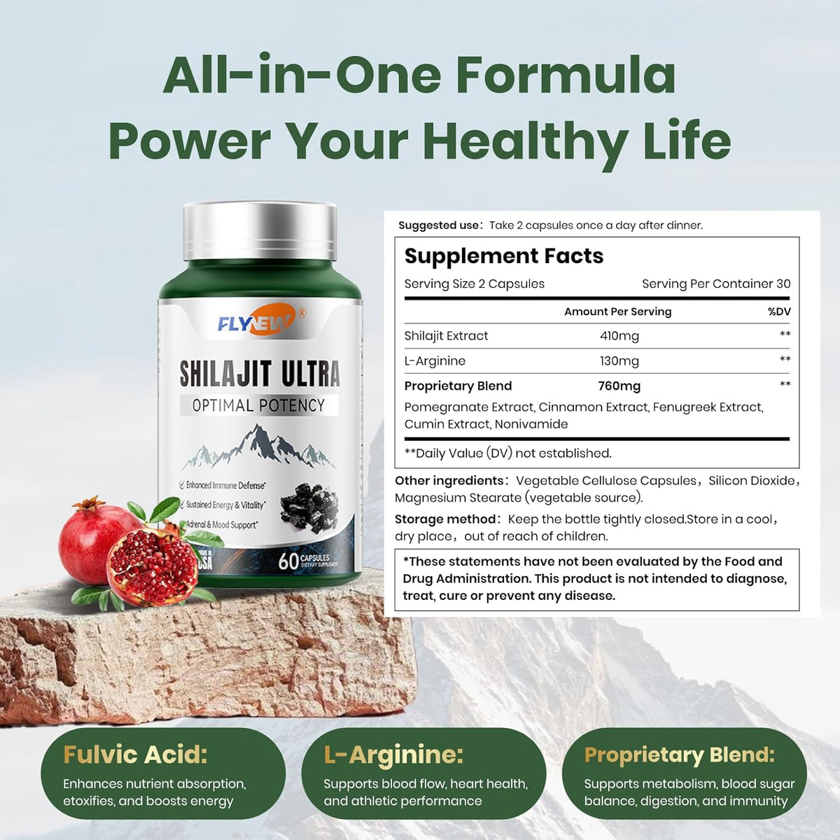 FLYNEW Shilajit Ultra Optimal Potency – 1300mg, 60ct | Olenfox Supply