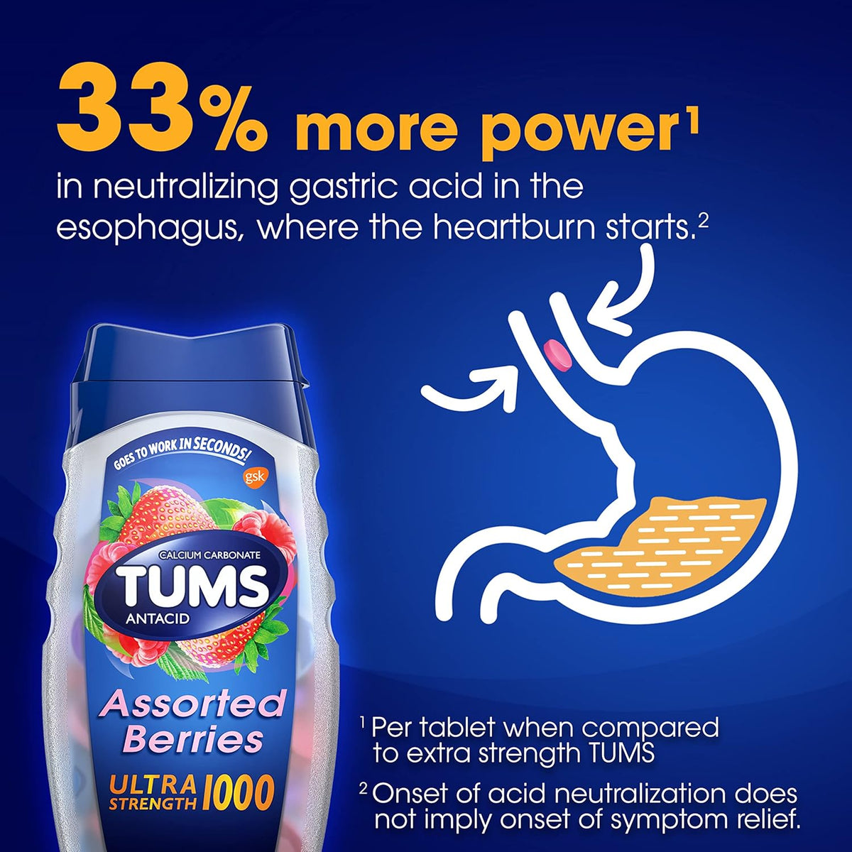 TUMS Ultra Strength Chewable Antacid Tablets – Assorted Berries, 72ct