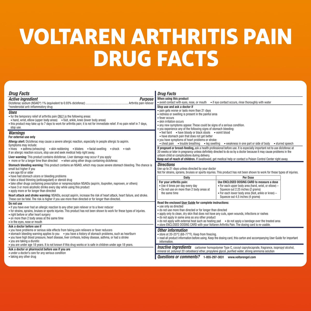Voltaren Arthritis Pain Gel – Diclofenac Relief Cream, 50g Tube