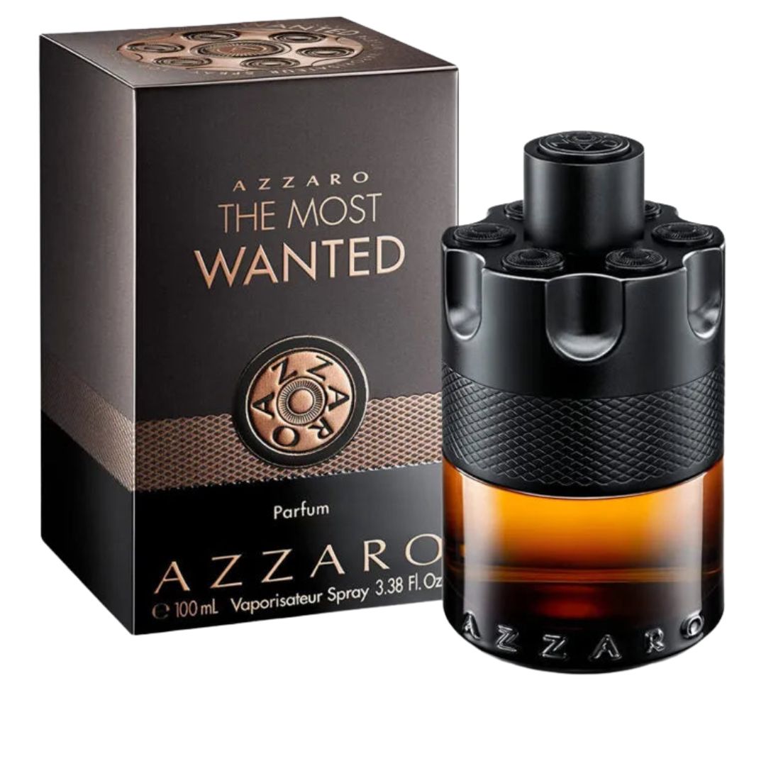 Azzaro The Most Wanted perfume bottle and packaging on a white background