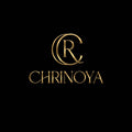 Gold monogram logo with intertwined circular letters above the word CHRINOYA on a solid black background.