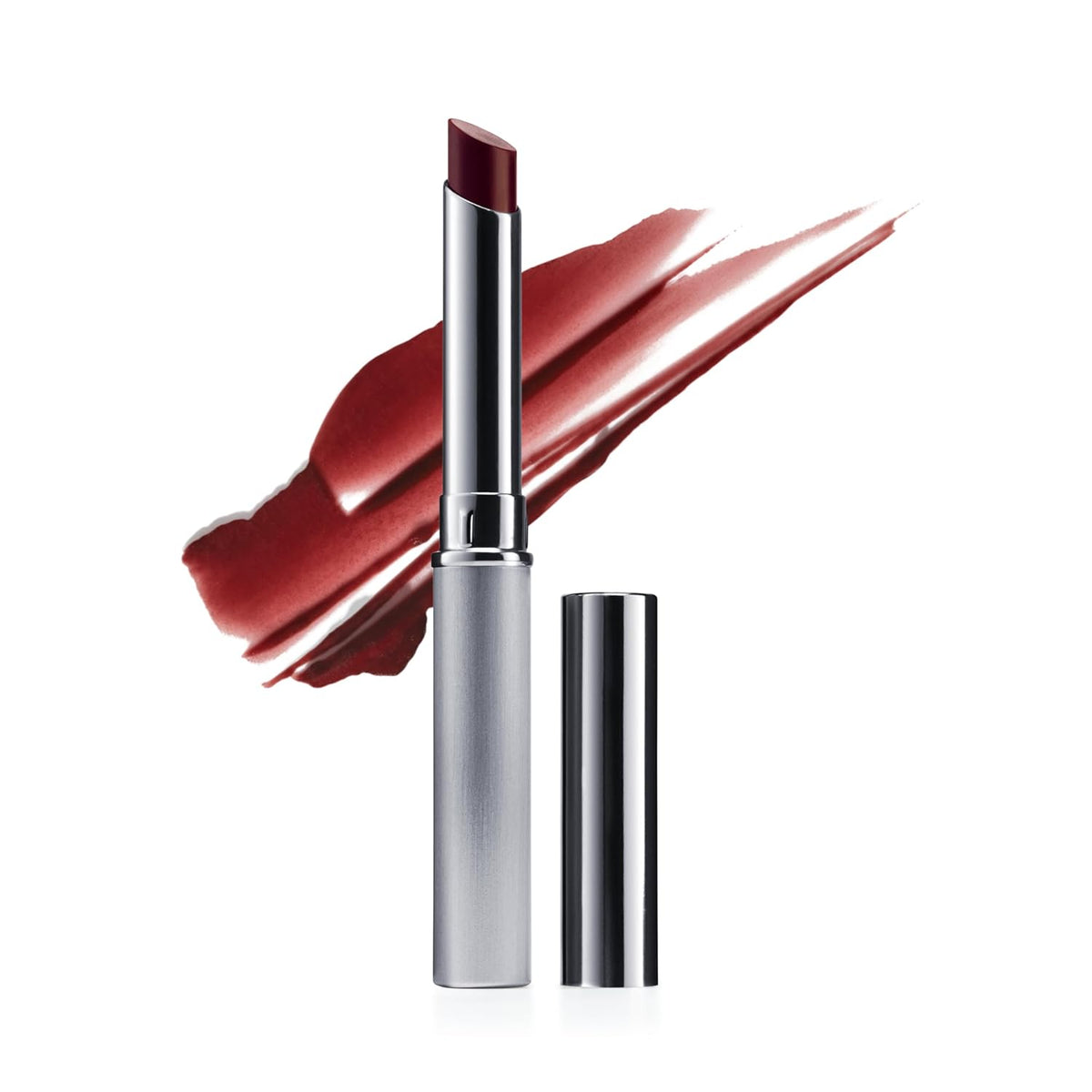 Lipstick with a silver case on a white background