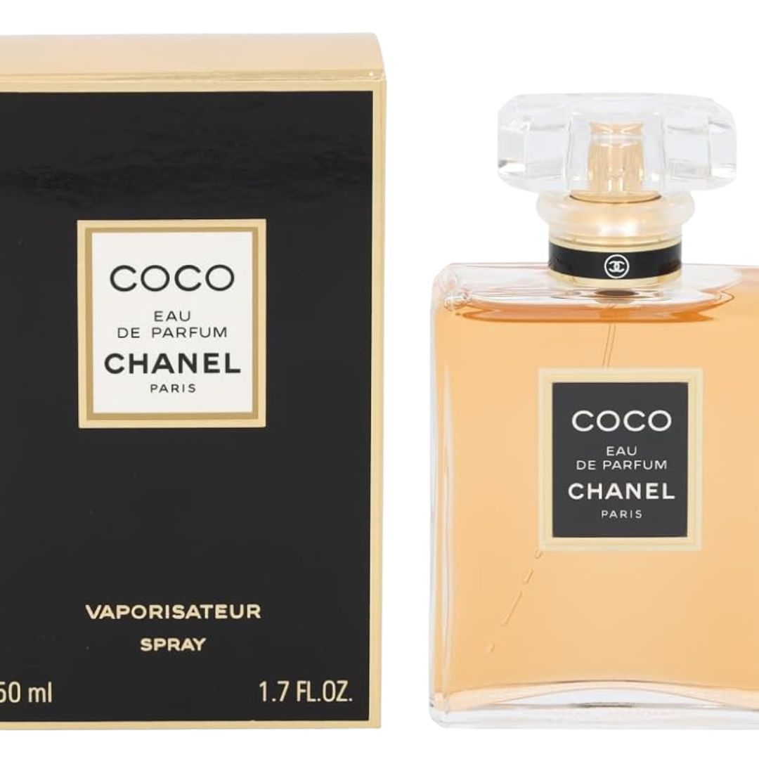 Chanel Coco perfume bottle and packaging on a white background