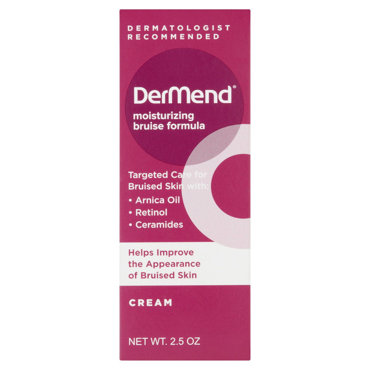 Dermend moisturizing bruise formula cream packaging on a white background