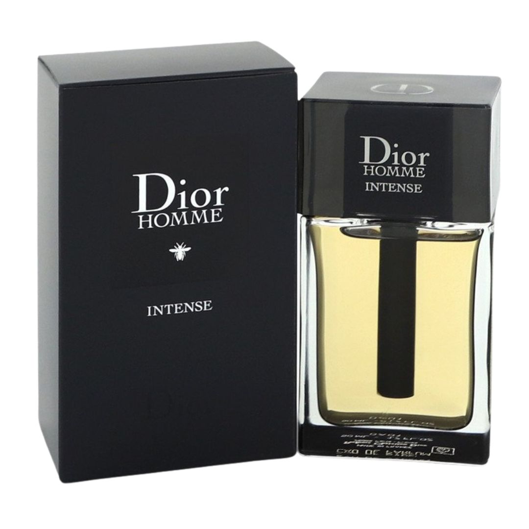 Dior Homme Intense perfume bottle and packaging on a white background