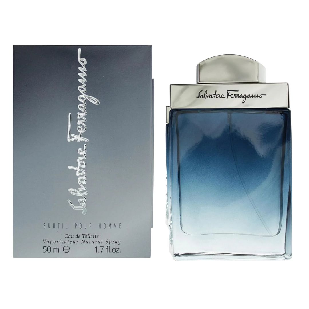 Salvatore Ferragamo men's perfume bottle and packaging on a white background