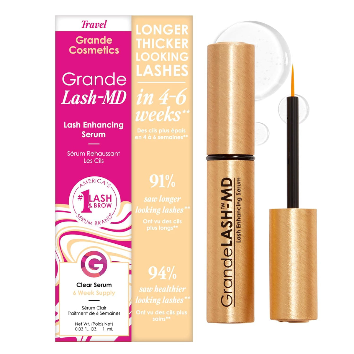 Grande Cosmetics Lash Enhancing Serum with packaging on a white background