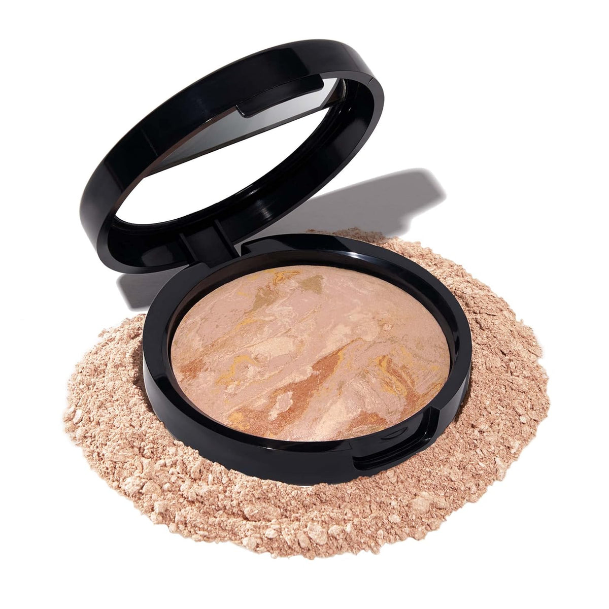 Compact powder with a black lid on a white background
