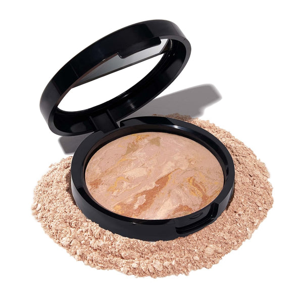 Compact powder with a black lid on a white background