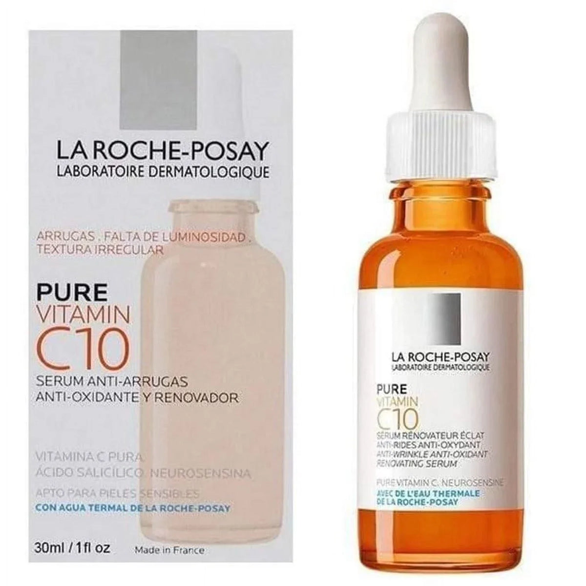 La Roche-Posay Pure Vitamin C10 skincare serum with packaging on a white background