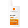A white bottle of La Roche-Posay Anthelios Uvmune 400 fluid invisible sunscreen with orange and black text on a white background.