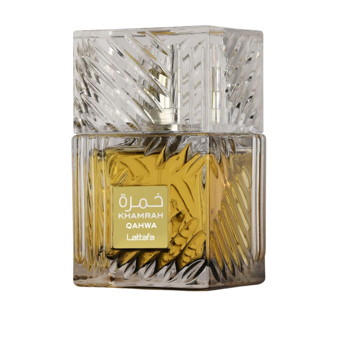Perfume bottle with gold liquid and clear glass container on a white background
