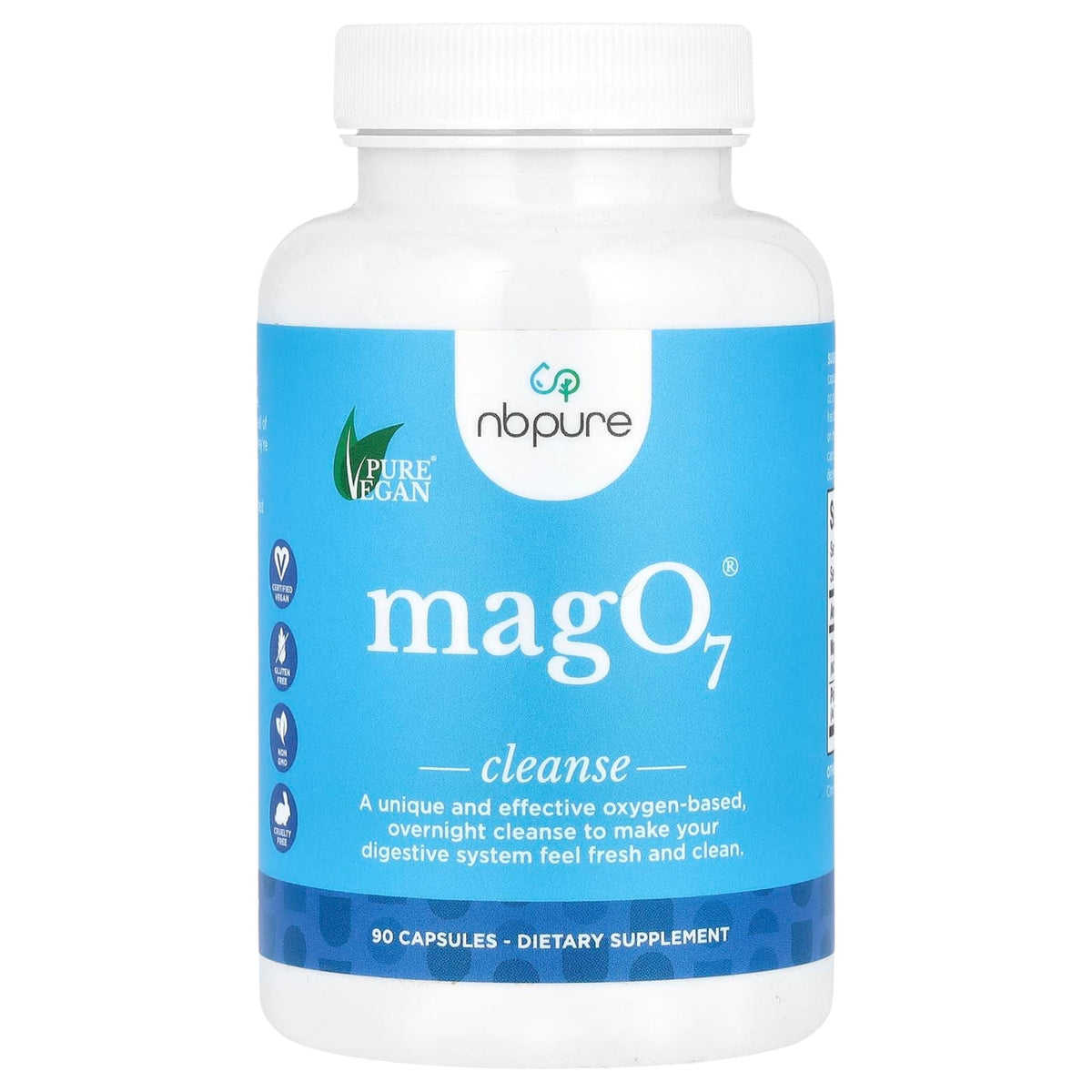Supplement bottle labeled 'magO7' by nbpure on a white background