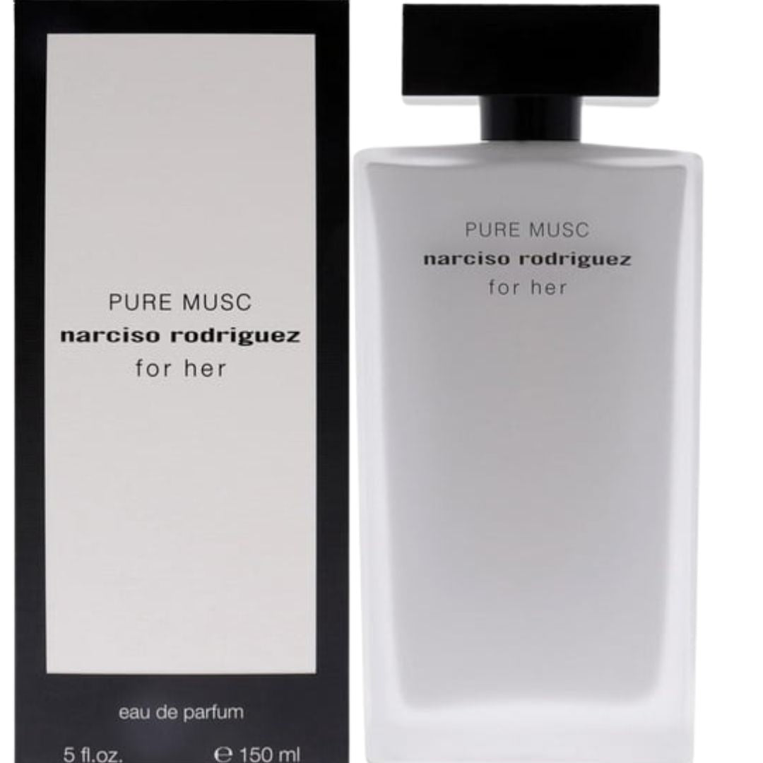 narciso rodriguez Pure Musc perfume bottle and packaging on a white background