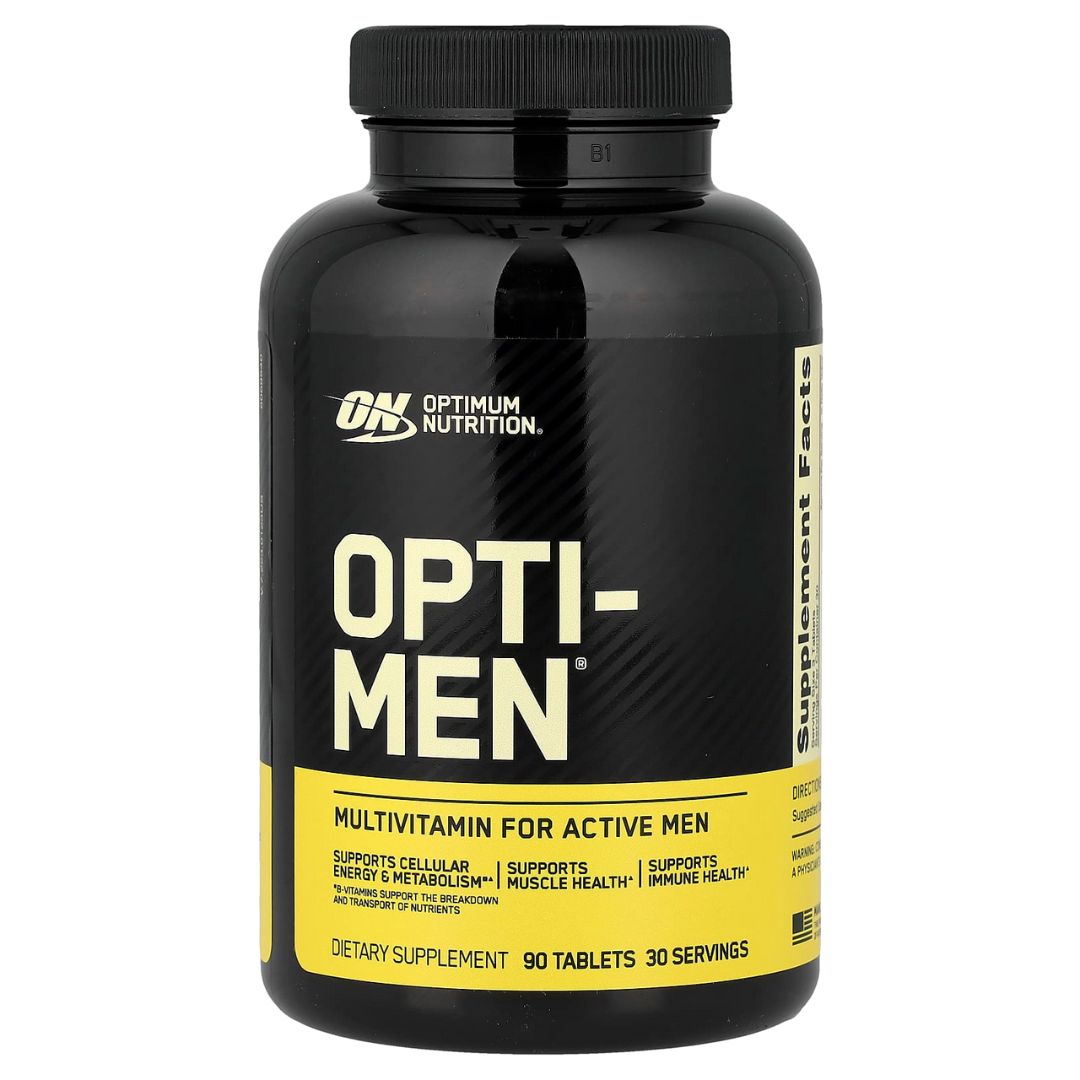 Opti-Men multivitamin supplement bottle with Optimum Nutrition branding on a white background