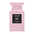 Pink Tom Ford perfume bottle with black label on a white background