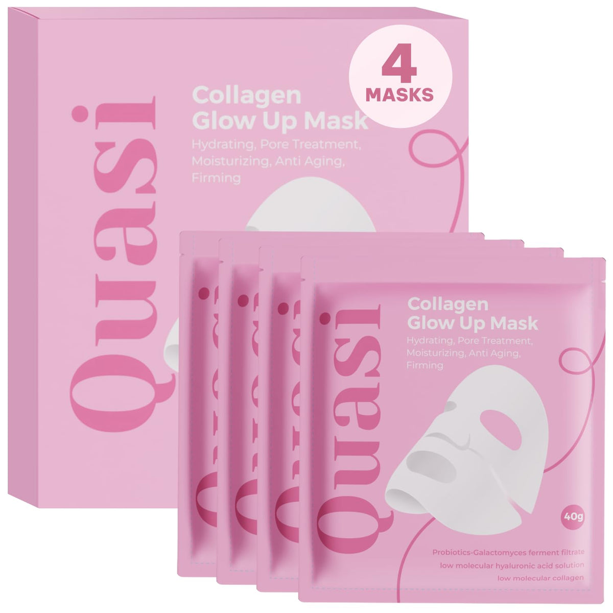 Quasi Bio-Collagen Overnight Face Mask – Korean Sheet Mask, 4pk 