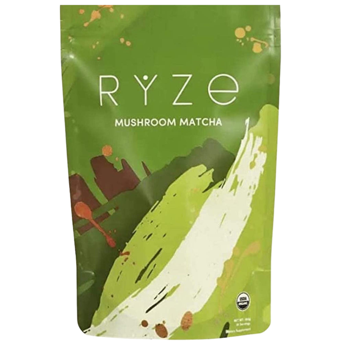 Green package of RYZé Mushroom Matcha on a white background