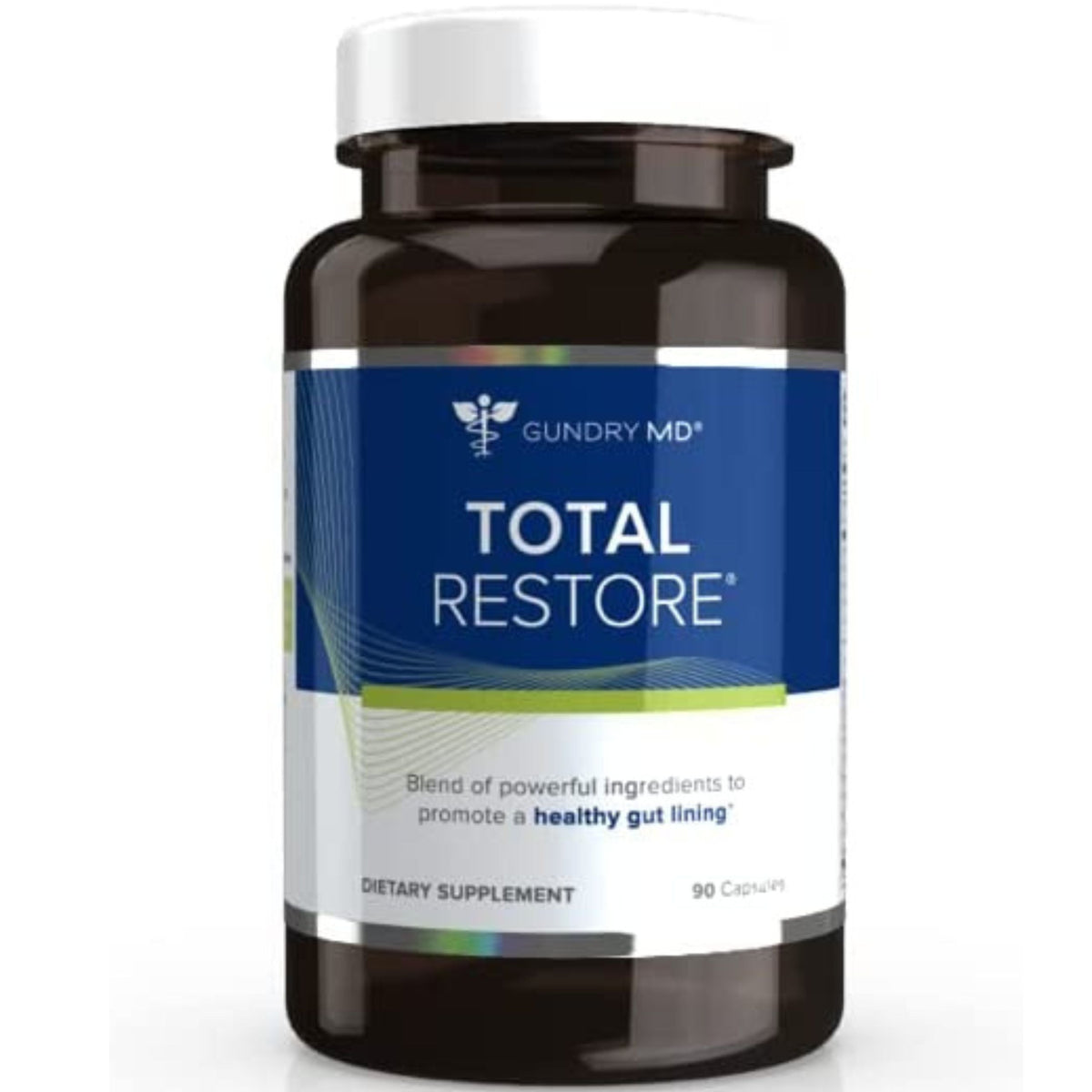 Bottle of Gundry MD Total Restore dietary supplement on a white background