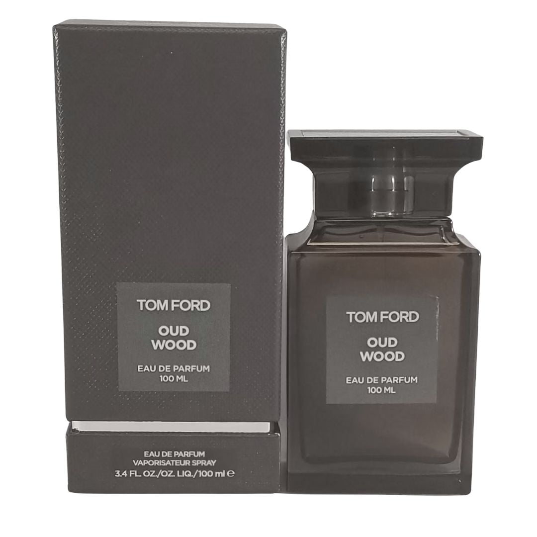 Tom Ford Oud Wood perfume bottle and packaging on a white background