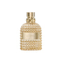 Valentino perfume bottle with gold cap and label on a white background