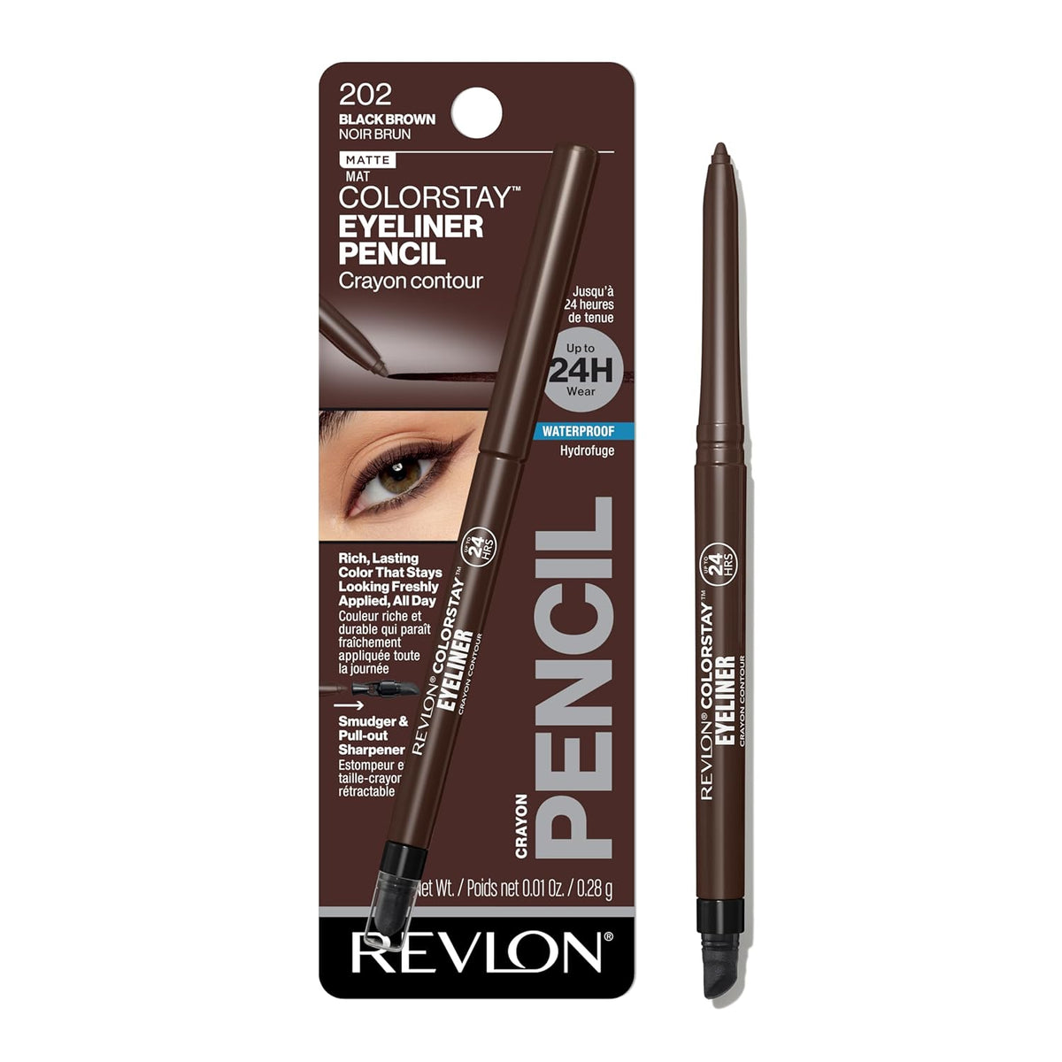 Revlon ColorStay eyeliner pencil with packaging on a white background