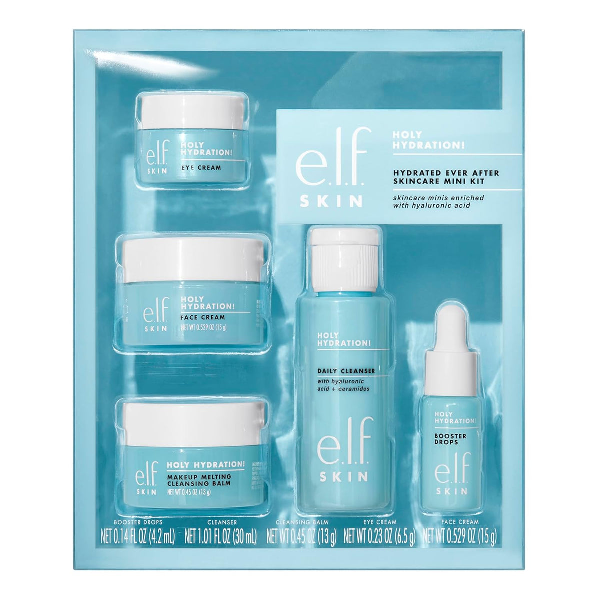elf Skin skincare mini kit with various products in a blue box