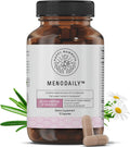 Menopause support supplement bottle with 'Happy Mammoth' branding on a white background